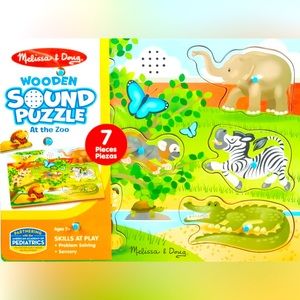 Melissa & Doug Wooden 7-Piece At the Zoo Sound Puzzle         🦜🐍🐘🦁🙉🐊🦓